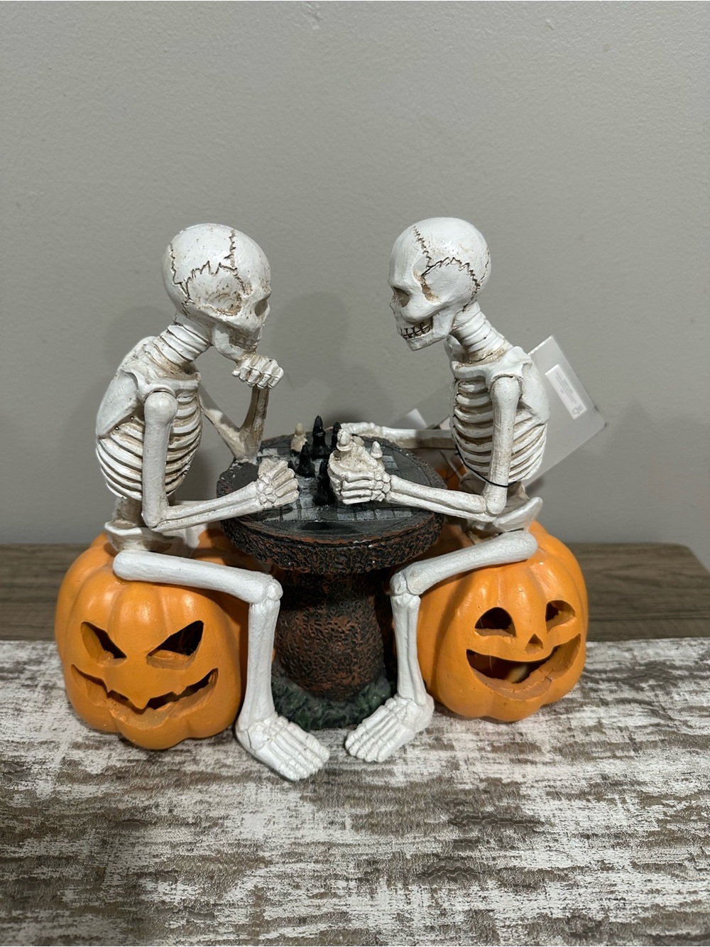 Halloween Skeletons on Pumpkins Decorative Figurine - White and Orange
